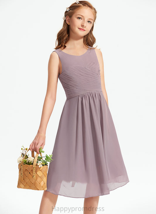 Knee-Length Neck Scoop Junior Bridesmaid Dresses Chiffon With Ruffle A-Line Faith