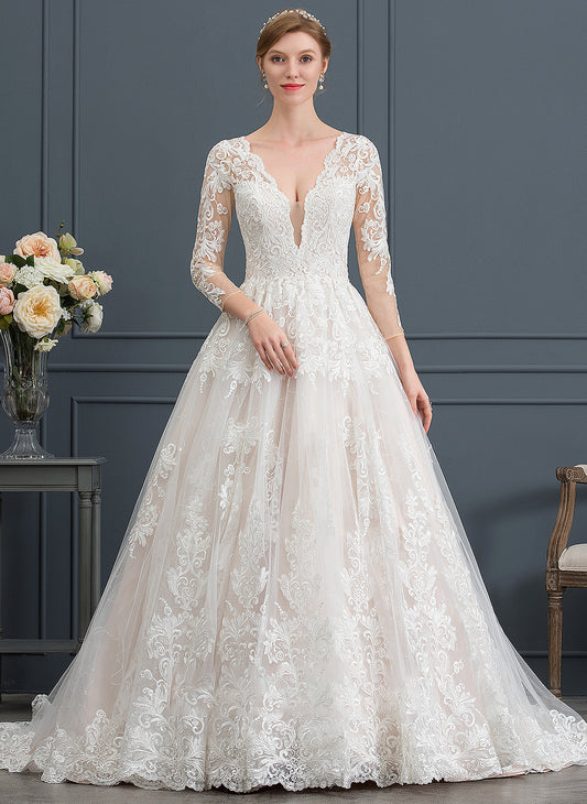 Wedding Dress Chapel Train Ball-Gown/Princess Jennifer V-neck Tulle Wedding Dresses