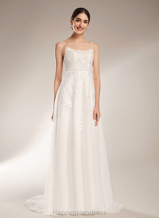 Train A-Line Lace Court Tanya With Beading Wedding Dress Tulle Square Sequins Wedding Dresses Neckline