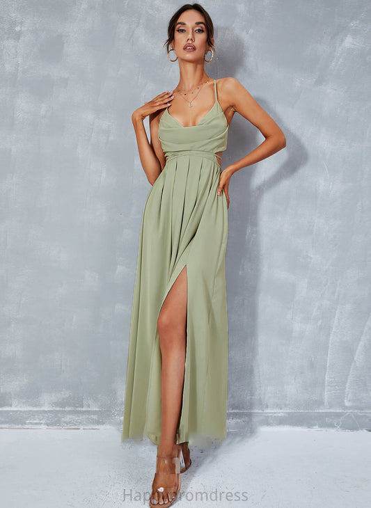 Front Neck Split With Ankle-Length Cowl A-Line Bridget Prom Dresses