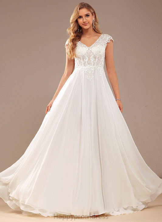 Wedding Abigail V-neck Sweep Dress A-Line Chiffon Wedding Dresses Lace Train With Lace