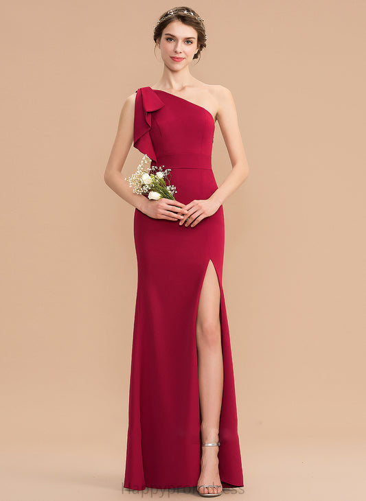 Fabric Embellishment Floor-Length Sheath/Column Silhouette One-Shoulder SplitFront Length Neckline Journey Floor Length Natural Waist Bridesmaid Dresses