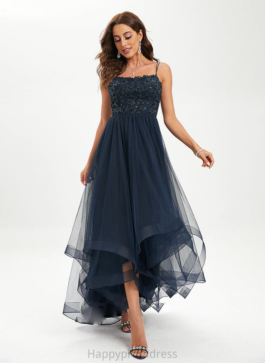 With Prom Dresses Ball-Gown/Princess Eleanor Scoop Neck Sequins Lace Asymmetrical Tulle