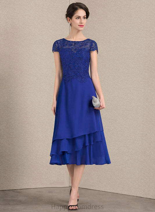 Mother of A-Line Lace the Mother of the Bride Dresses Neck Skye Tea-Length Dress Bride Scoop Chiffon