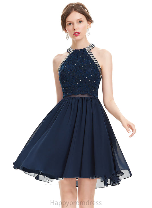 Chiffon Scoop Dress Beading Knee-Length A-Line Homecoming Dresses Margery Sequins Homecoming With Neck