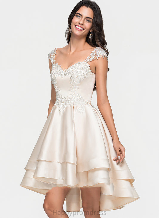 Satin Dress Tiffany Sweetheart Lace Beading Homecoming Cascading Asymmetrical Ruffles A-Line With Homecoming Dresses