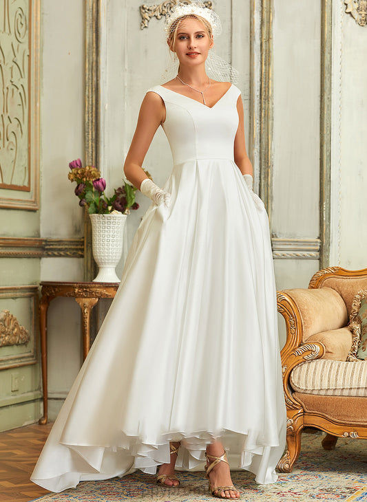 Wedding Dress Caitlin Asymmetrical Ball-Gown/Princess Pockets With Wedding Dresses Satin V-neck