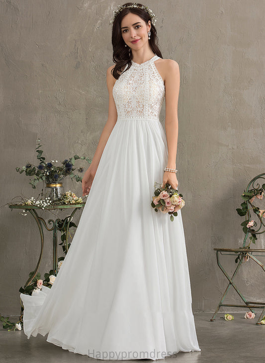 Wedding Neck Chiffon Floor-Length Emilia Wedding Dresses Scoop A-Line Dress