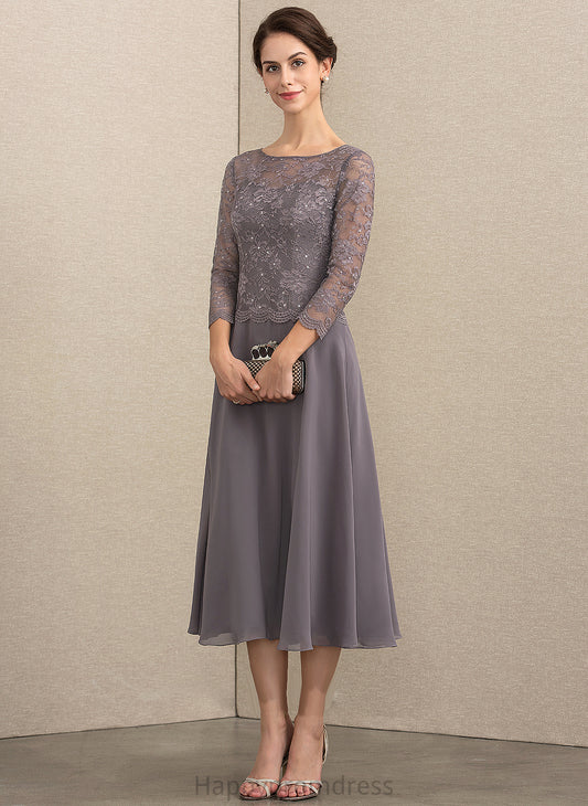 With Tea-Length Dress the Mother Scoop Lace Mother of the Bride Dresses Neck Sequins of Bride A-Line Madelyn Chiffon