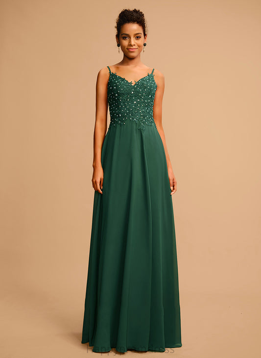 Chiffon Sequins Beading With V-neck Kaitlyn A-Line Lace Prom Dresses Floor-Length