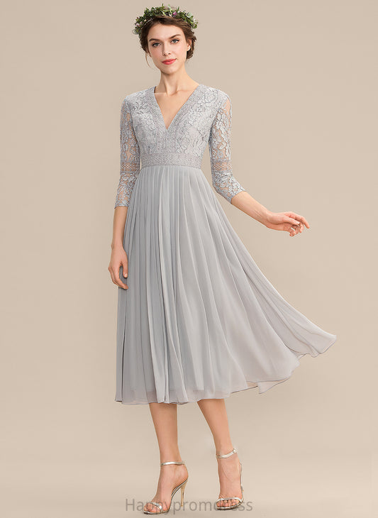 Embellishment Fabric Length Pleated Neckline Tea-Length Silhouette A-Line V-neck Hadassah Natural Waist Short Sleeves Bridesmaid Dresses