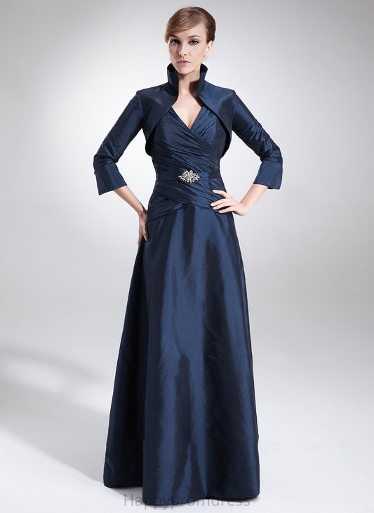 With Mother Floor-Length Taffeta Bride Ruffle Dress V-neck the A-Line Mother of the Bride Dresses Beading of Taylor