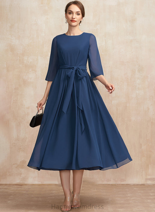 Ruffle Bride A-Line Chiffon Andrea Tea-Length of the Mother of the Bride Dresses With Neck Mother Scoop Bow(s) Dress