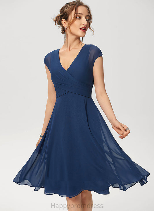 Adalyn Chiffon Cocktail With Knee-Length Cocktail Dresses A-Line Dress Ruffle V-neck