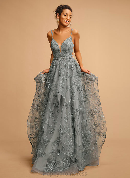 Floor-Length Elianna Prom Dresses Ball-Gown/Princess Tulle V-neck