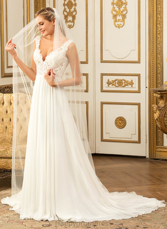 Train Court Dress Gretchen Wedding Chiffon Wedding Dresses V-neck A-Line