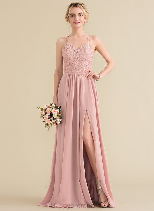 Sweetheart Lace Split Eden With Prom Dresses Chiffon Floor-Length A-Line Front