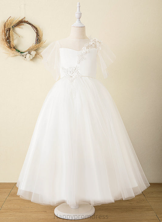 V Ankle-length Neck Dress Girl Flower Girl Dresses - Satin/Tulle/Lace Flower Ball-Gown/Princess With Heidi Short Sleeves Back Scoop