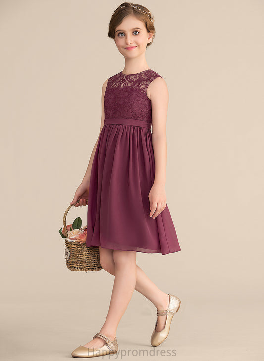 Junior Bridesmaid Dresses A-LineScoopNeckKnee-LengthChiffonLaceJuniorBridesmaidDress#165020 Gertie