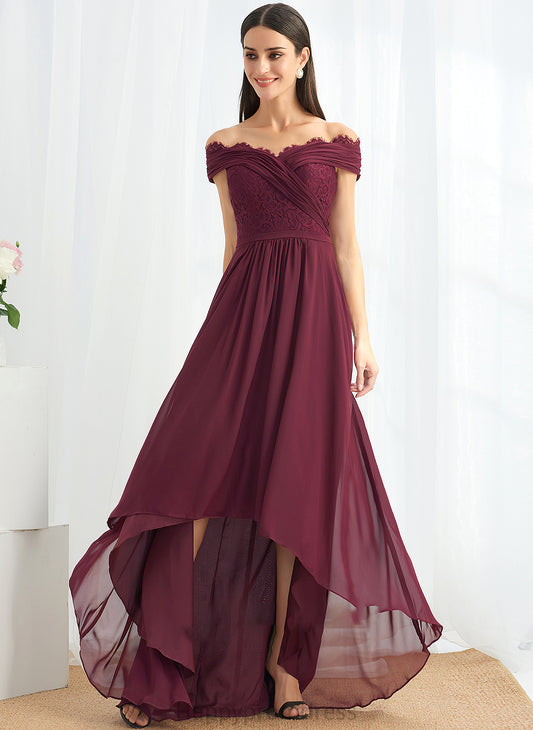 Lace Neckline Embellishment Length A-Line Asymmetrical Fabric Off-the-Shoulder Silhouette Mattie Floor Length Off The Shoulder Bridesmaid Dresses