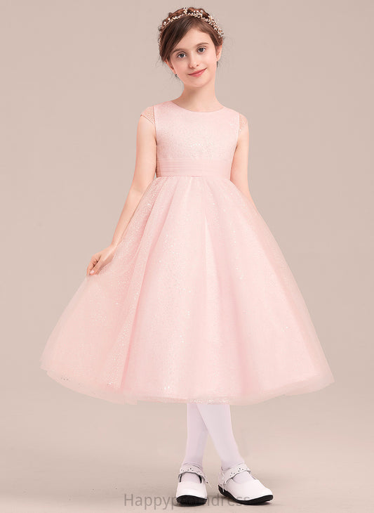 Tulle Belinda Flower Girl Dresses Flower With Dress Bow(s) Neck Sleeveless Girl Scoop - A-Line/Princess Tea-length