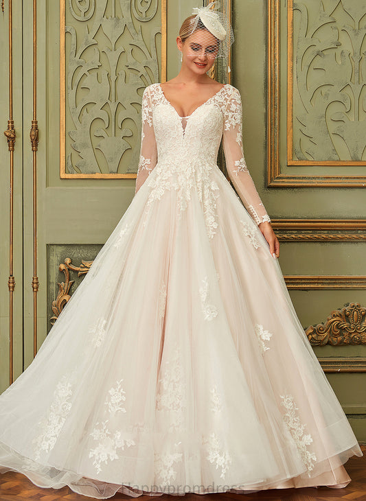 Sweep Wedding Dresses Ball-Gown/Princess V-neck Dress Tulle Jaylah Train Lace Wedding