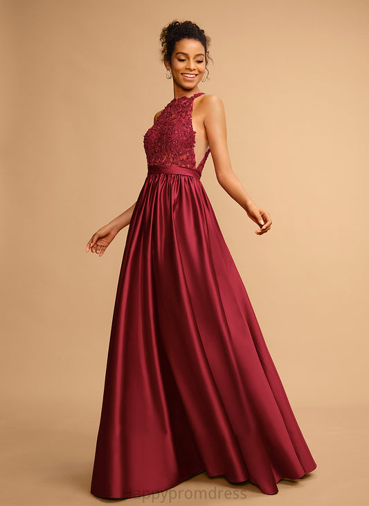 With Ball-Gown/Princess Prom Dresses Tanya Satin Sequins Floor-Length Halter