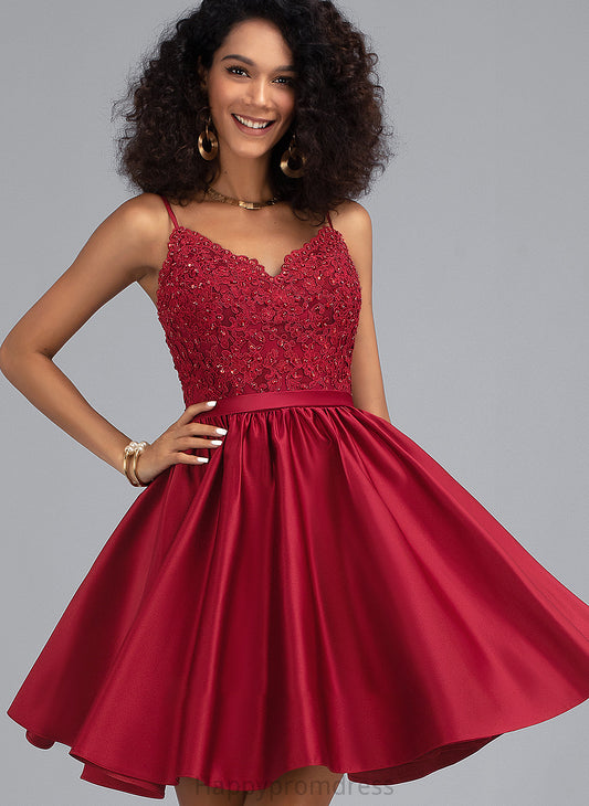 Short/Mini Sequins V-neck Satin With Prom Dresses Beading A-Line Kaley