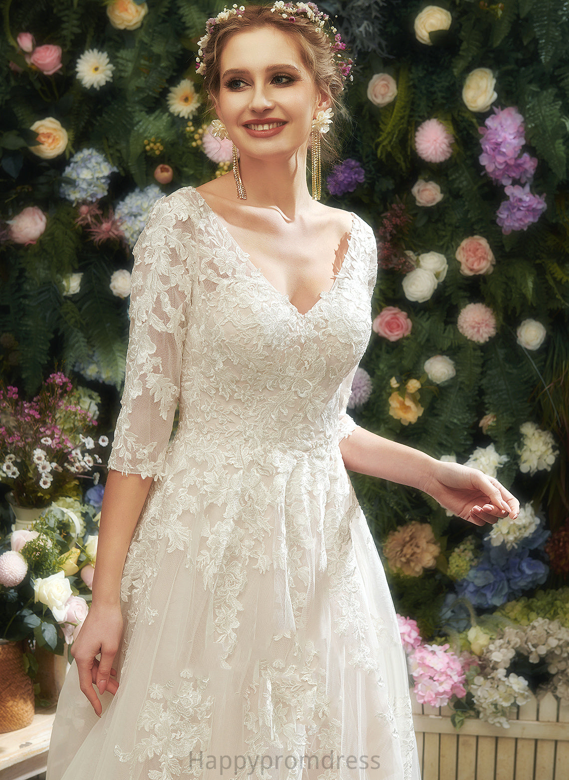 Tulle Sequins Wedding V-neck Court Train Lace A-Line With Katelyn Dress Wedding Dresses