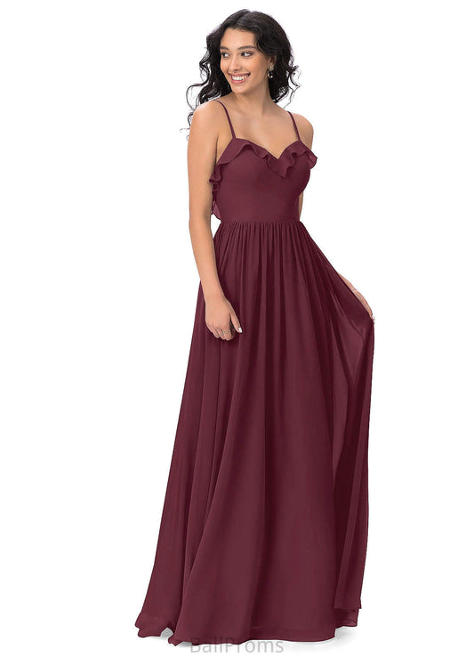 Una Sleeveless Spaghetti Staps A-Line/Princess Floor Length Natural Waist Bridesmaid Dresses