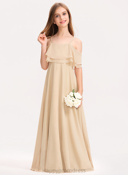 Off-the-Shoulder Junior Bridesmaid Dresses Floor-Length A-Line With Chiffon Ruffles Katie Cascading