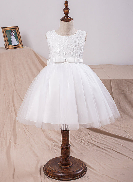 Tulle/Lace Flower - Dress Bow(s) Flower Girl Dresses Knee-length Neck Liberty Sleeveless Scoop Ball-Gown/Princess With Girl