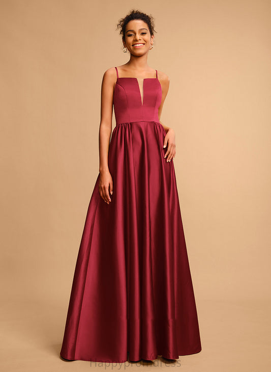 A-Line Satin Square Prom Dresses Neckline Joslyn Floor-Length