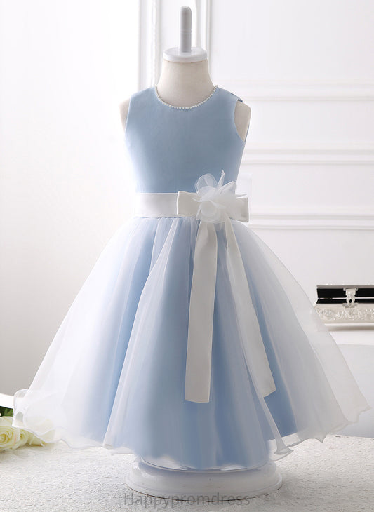 With Dress Neck Sleeveless - Girl Scoop Beading/Flower(s)/Bow(s) Julianne Flower Organza Flower Girl Dresses Knee-length A-Line