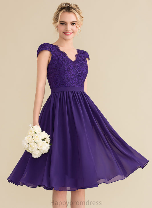 Neckline Silhouette V-neck A-Line Fabric Straps Length Knee-Length Lace Ansley Floor Length V-Neck Bridesmaid Dresses