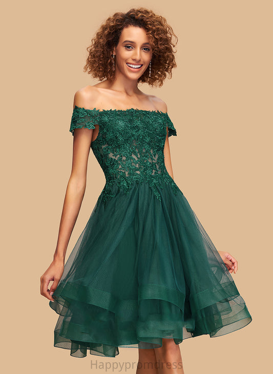 Tulle A-Line Homecoming Dresses Madilynn Lace With Off-the-Shoulder Dress Homecoming Knee-Length