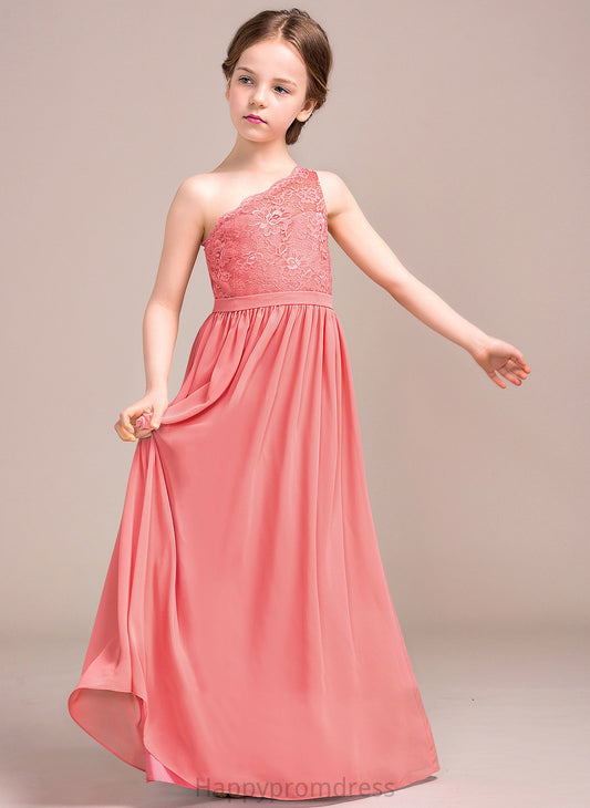 Chiffon Lace A-Line Aaliyah One-Shoulder Floor-Length Junior Bridesmaid Dresses