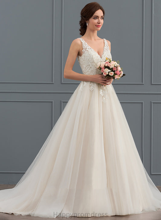 Train V-neck Dress Wedding April Ball-Gown/Princess Lace Wedding Dresses Tulle Court