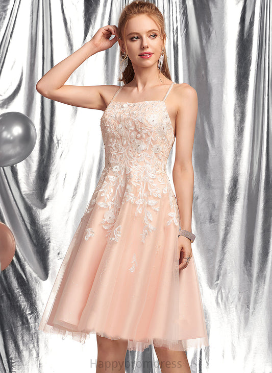 Neckline Square Knee-Length A-Line With Beading Homecoming Dresses Tulle Gwendoline Homecoming Dress Lace