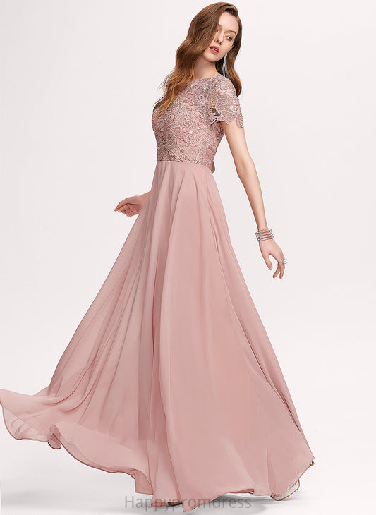 A-Line Jillian Neck Chiffon Floor-Length Prom Dresses With Scoop Sequins