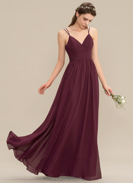 Fabric Floor-Length Silhouette Embellishment Ruffle A-Line V-neck Neckline Length Susanna Natural Waist Sleeveless Bridesmaid Dresses