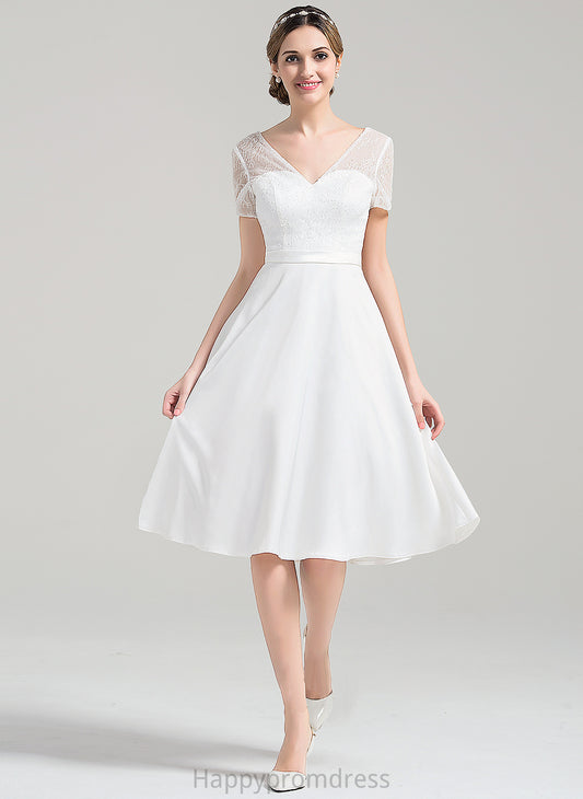 Wedding Dress A-Line Areli V-neck Satin Wedding Dresses Knee-Length