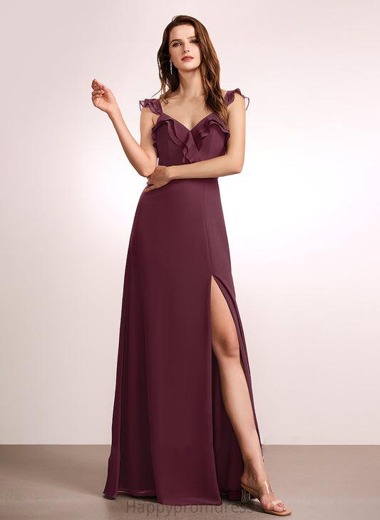 SplitFront Silhouette Fabric Neckline V-neck Length Embellishment A-Line Floor-Length Dana Sheath/Column Spandex Bridesmaid Dresses