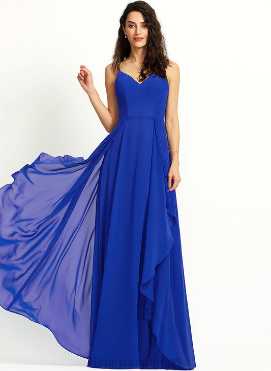 Floor-Length A-Line Length Neckline Silhouette Fabric V-neck Ruffle Embellishment Ruby Sleeveless Floor Length Bridesmaid Dresses