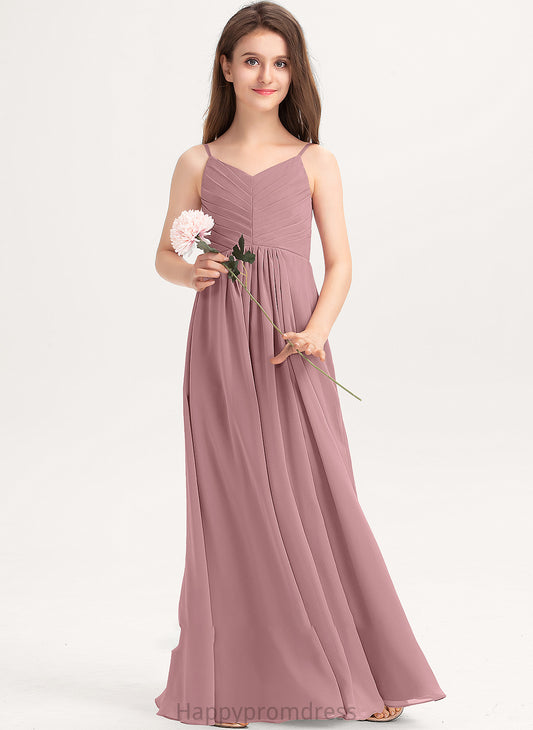 With Junior Bridesmaid Dresses Ada Ruffle A-Line Chiffon V-neck Floor-Length