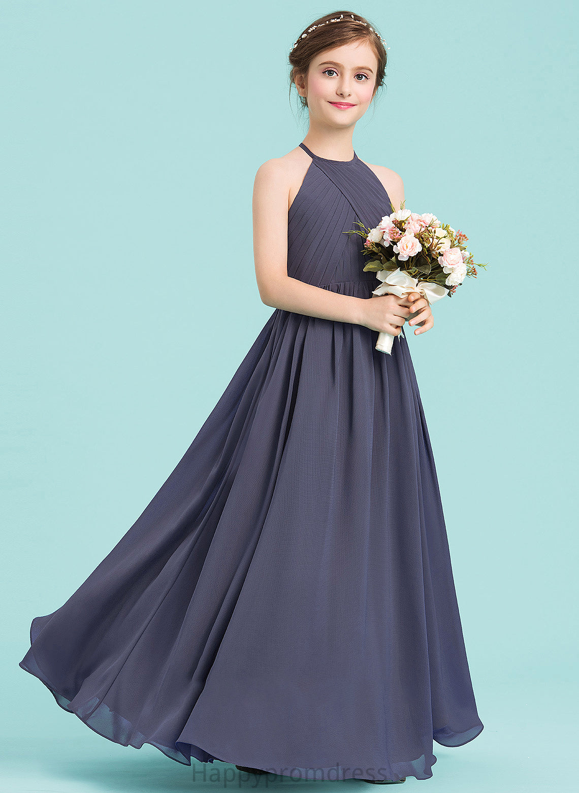 Scoop Junior Bridesmaid Dresses Chiffon A-Line Neck Floor-Length With Jazmyn Ruffle