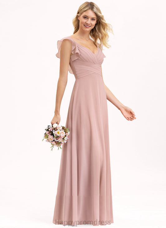 Prom Dresses Cascading Empire Casey Ruffles Floor-Length Chiffon With V-neck