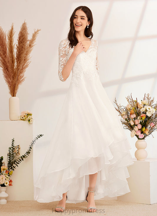 Dress Beading A-Line Claire Asymmetrical V-neck Sequins Wedding Dresses With Wedding