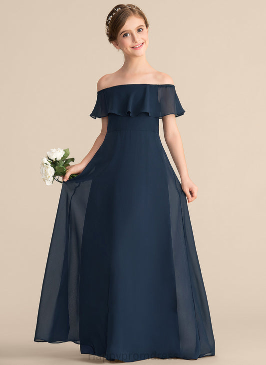 Junior Bridesmaid Dresses With Lucia Off-the-Shoulder Cascading Ruffles Chiffon Floor-Length A-Line