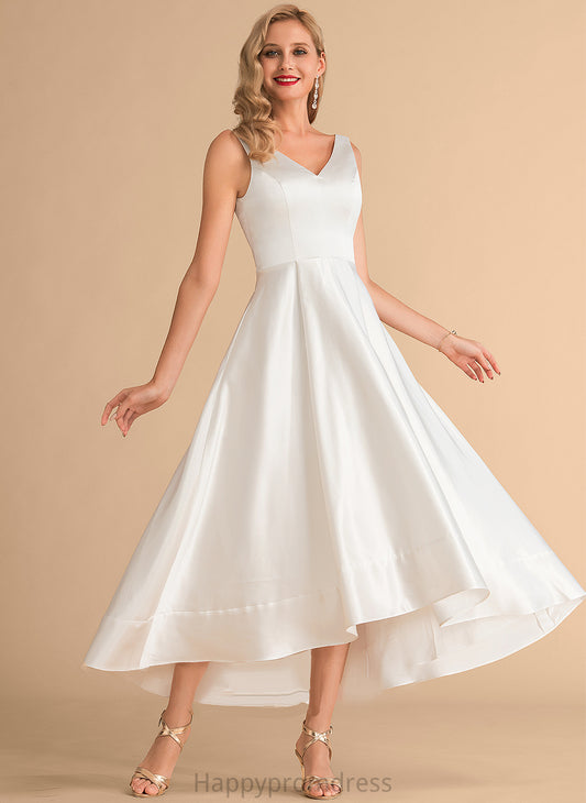 Wedding V-neck Satin Asymmetrical Wedding Dresses A-Line Dress Joselyn